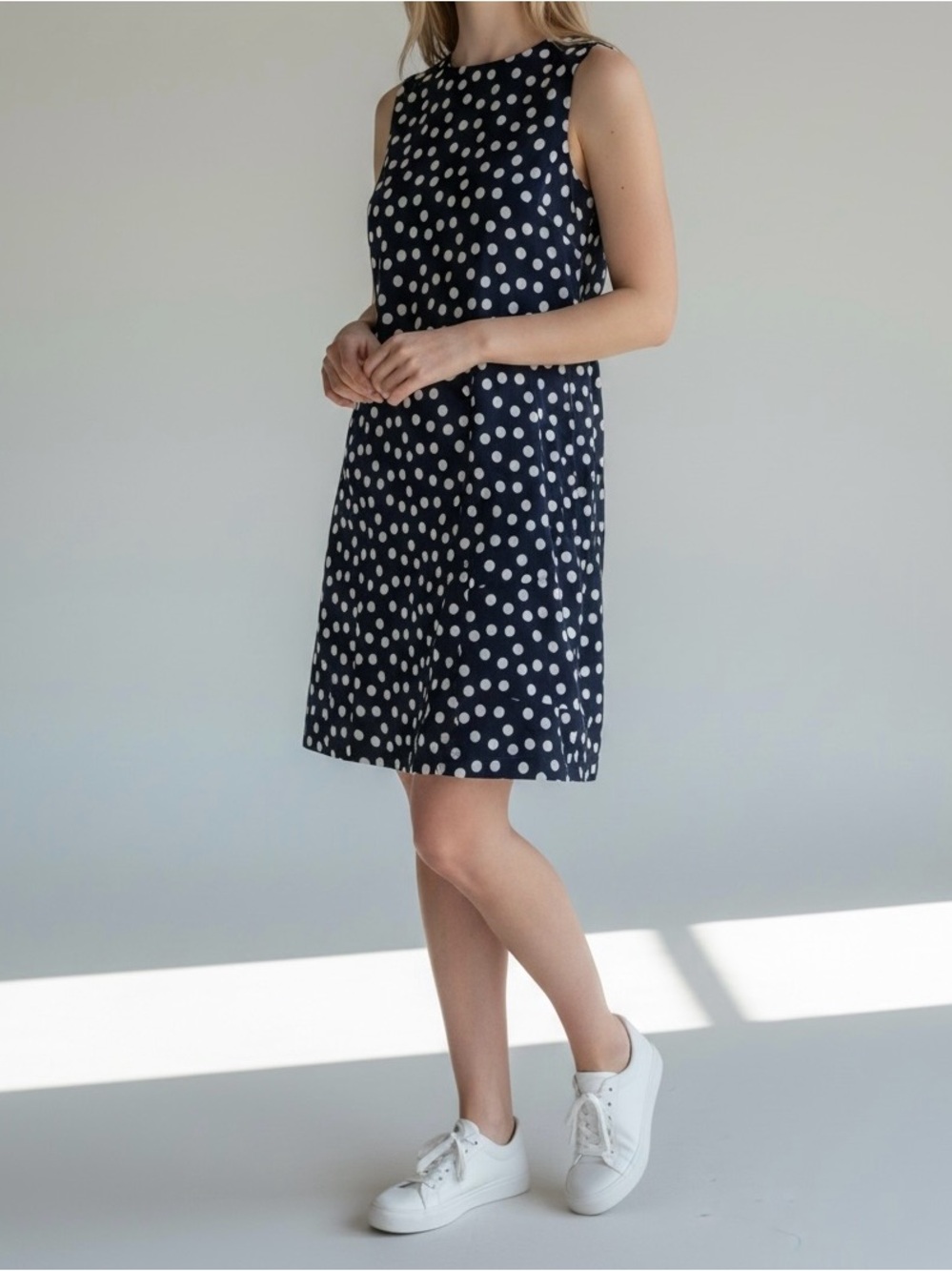 Kim Rogers Navy and White Polka Dot Petite Dress